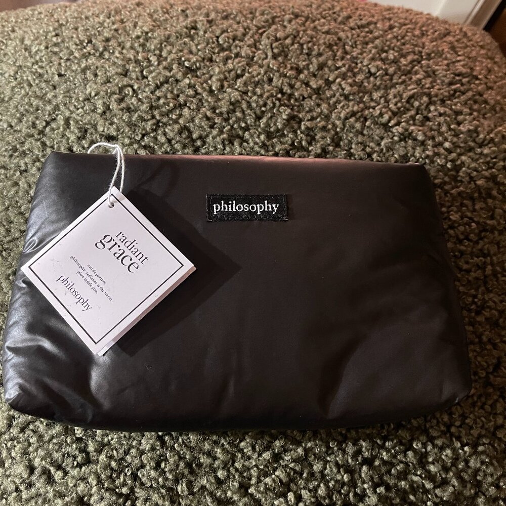 Philosophy quilted promo pouch with tag black puffy quilted gift bag keepsake‎